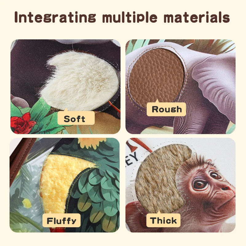 Livre tactile interactif Animal pour bébé, Puzzle d'apprentissage précoce, livre de contes en tissu avec singe tigre, livre doux pour bébé, jouets cadeau