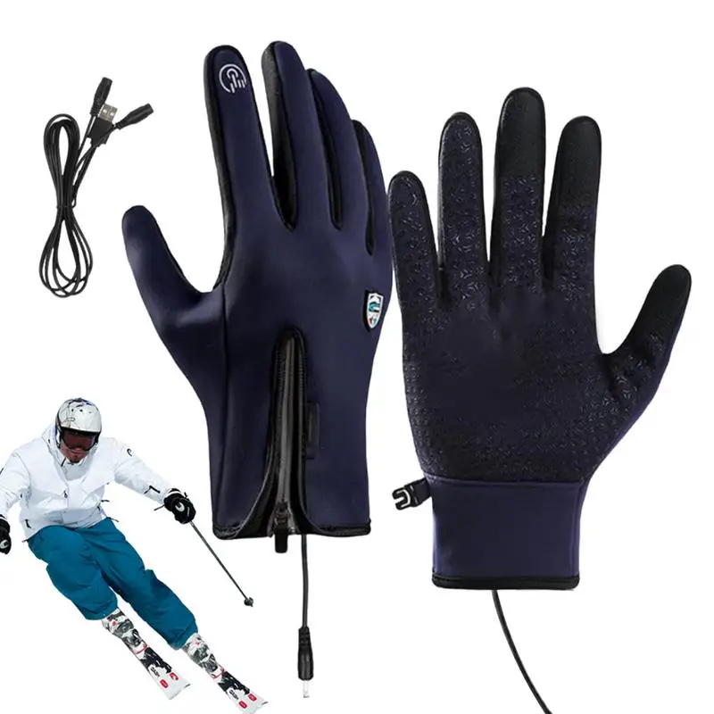 Heated Warm Ski Mittens Screentouch USB Charging Heated Ski Mitts Cold Weather Hand Warmer Zippered Mittens For Outdoor