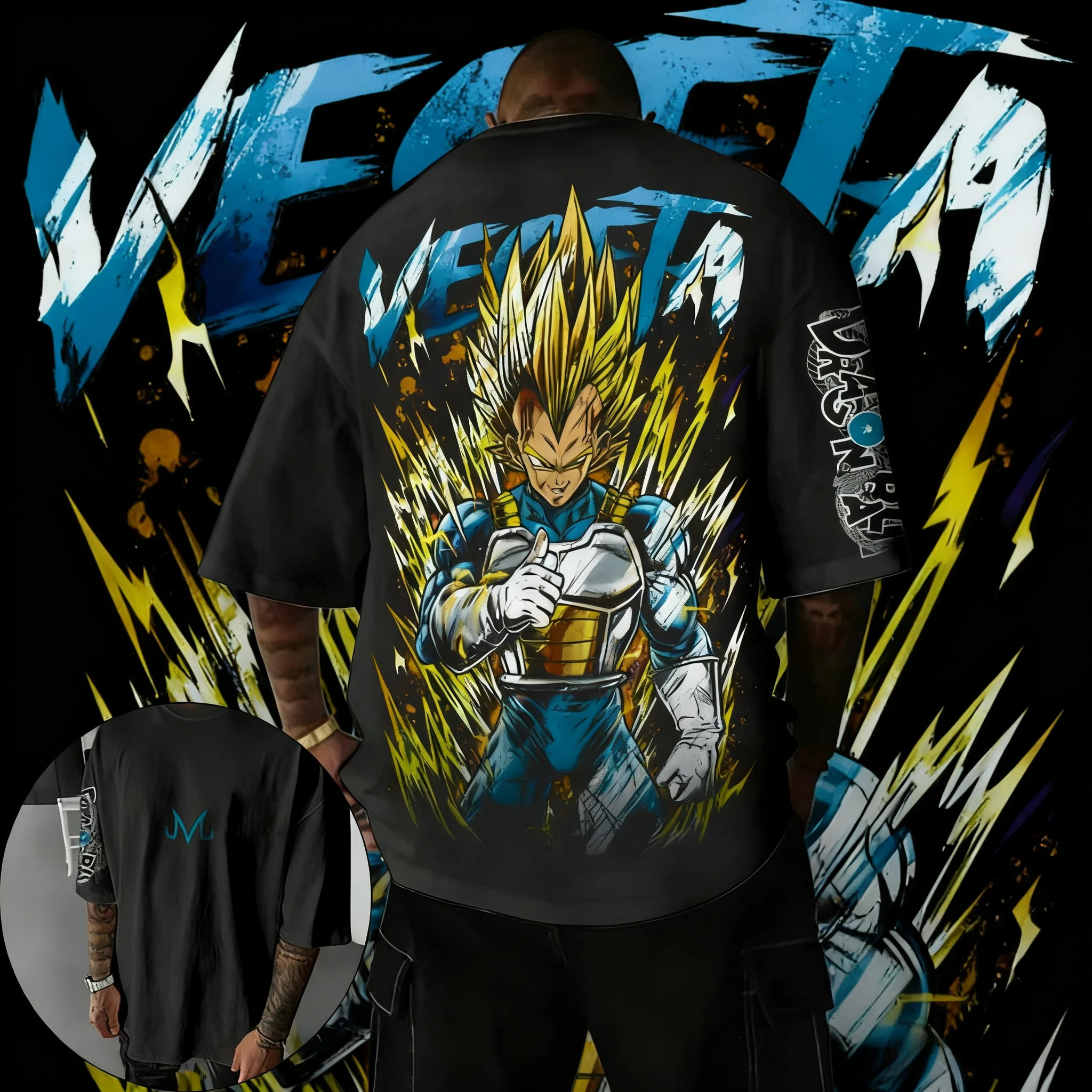 

2025 Summer Dragon Ball Super Saiyan Vegeta 100% Cotton Printed T-shirt Men's New Anime Printed Casual Japanese Loose Plus Size