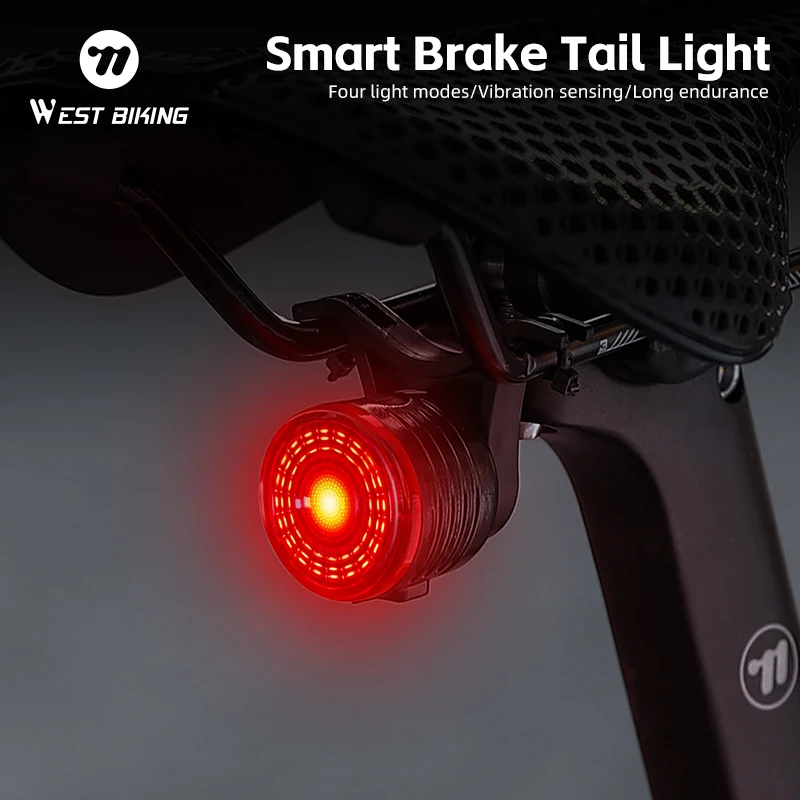 WEST BIKING Smart Brake Bike Tail Light Intelligent Type-C Charging Portable Safety Night Cycling Rear Light Bike Accessories