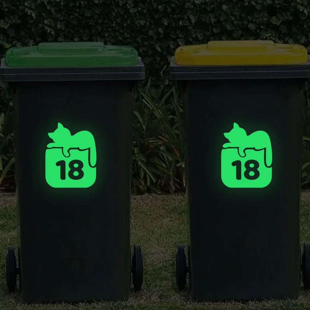 1PC Cute Kitten Style Fluorescent Indoor Luminous Stickers Personalised Waterproof Rubbish Bin Sticker for Wheeled Rubbish Bins