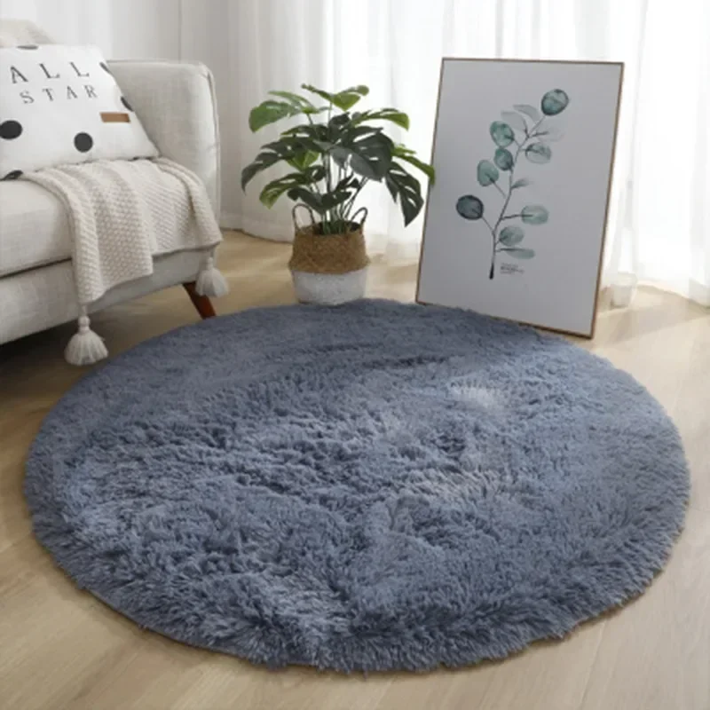 Plush Round Rug Mat Fluffy White Carpets for Living Room Soft Home Decor Bedroom Kid Room Decoration Salon Thick Pile A2579159