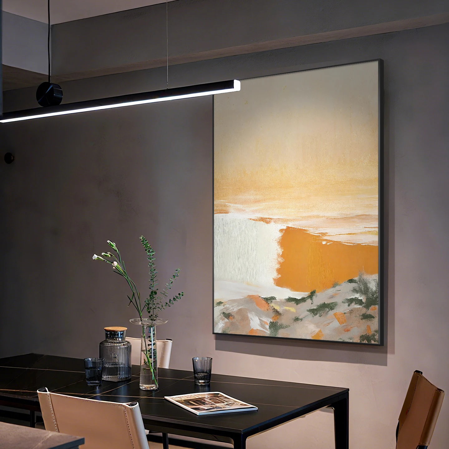 لوحة زيتية تجريدية حديثة مرسومة يدويًا باللون البرتقالي، لوحات معلقة في المدخل