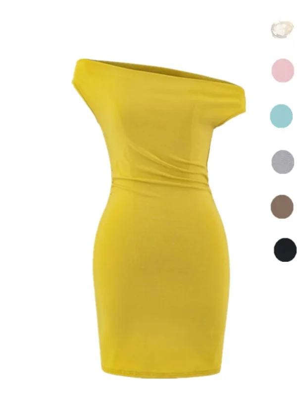 Pure Desire Sle Sexy ort Dr One oulder Design Bodycon Skirt Waist Cinching Pleated Slimming Wrap around Spring Summe...