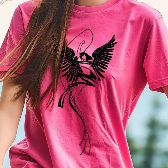 

Vintage Washed Cotton T-Shirt Fairy And Ribbon Graphic Colorful Tees Street Wear Y2K Women‘s Clothes Cotton Casual Crew Neck