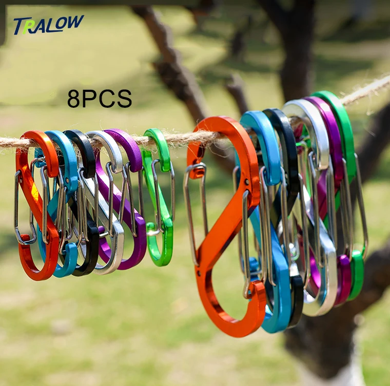 

TRALOW 8pcs Mixed Color S-Shaped Hooks Sturdy and Reliable Aluminum Alloy Mountain Spring Buckle for Camping Hiking and Running