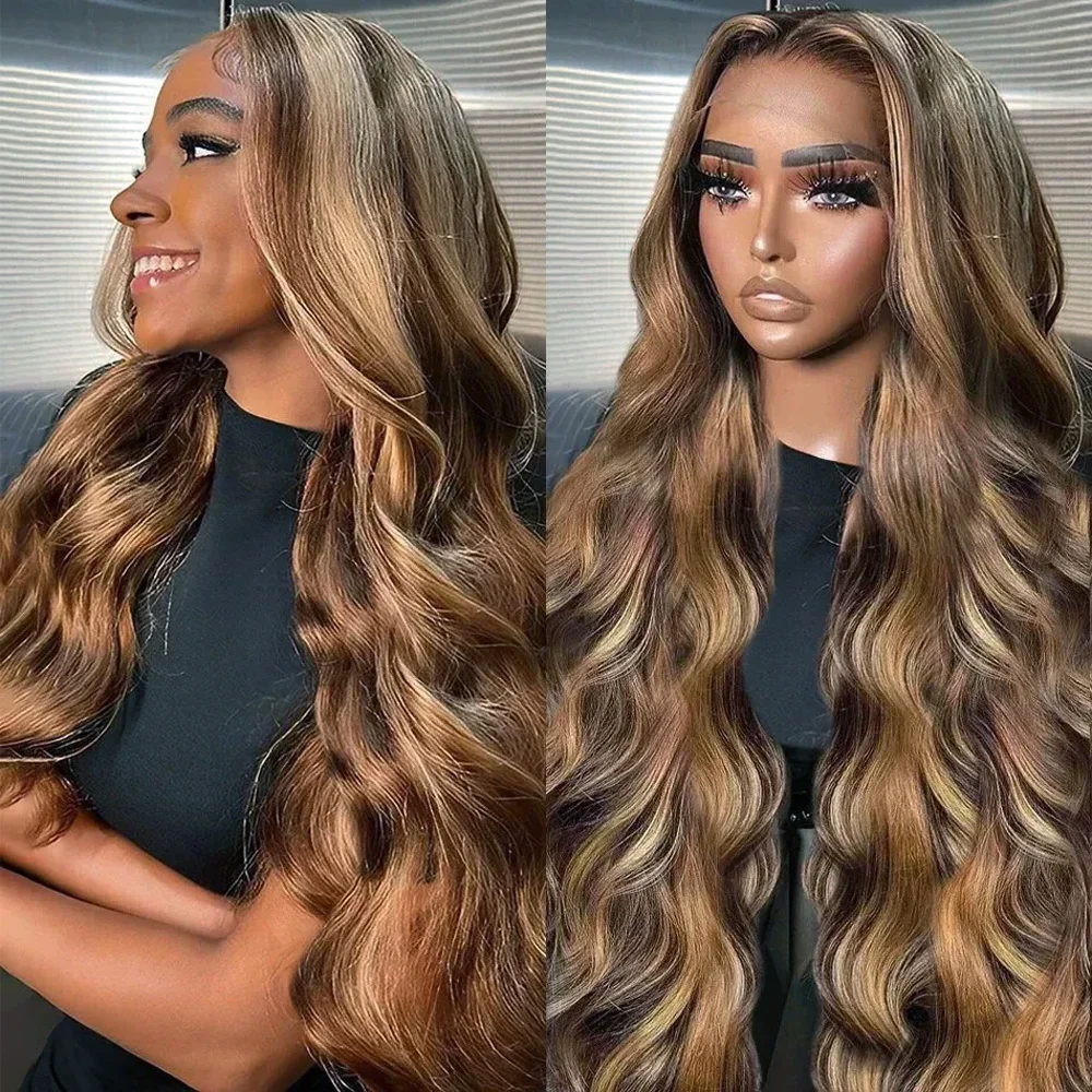 200 Density Highlight Body Wave Wig P4/27 13x6 HD Lace Front Human Hair 13x4 HD Transparent Lace Wigs Human Hair for Women Pre Plucked