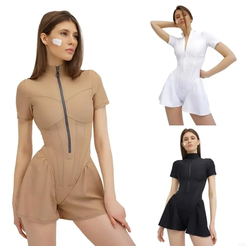 P8DB Short Sleeve Jumpsuits Rompers Undershirts for Women Elegant Sexy Bodusuit