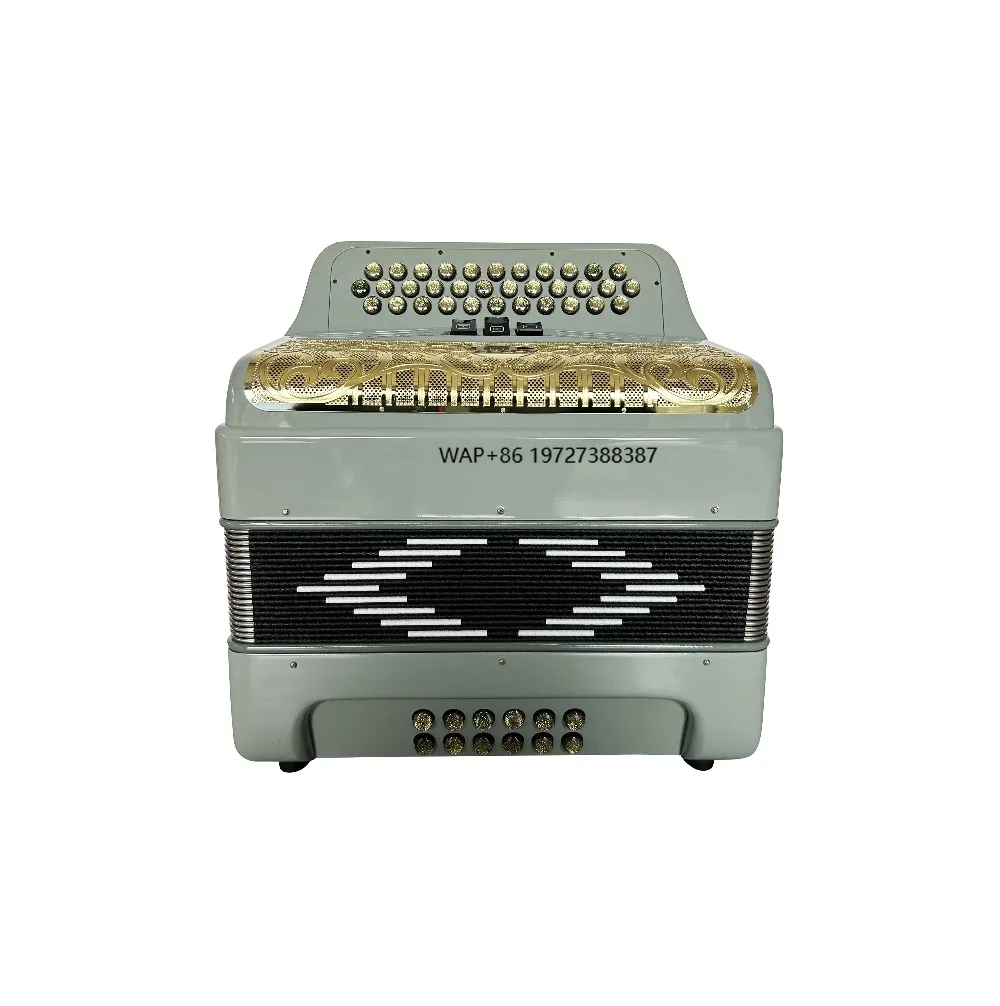 

Professional 34-Button 12-Bass 3-Register Sky Grey Accordion with Gold Grill and Buttons JB3412C Acordeon Instrument