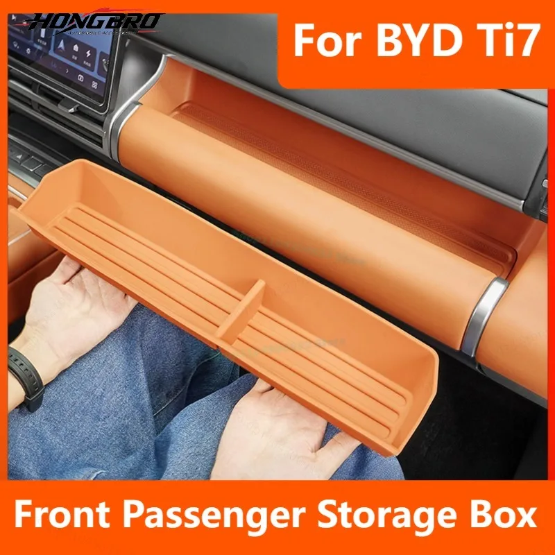 For BYD Ti7 Car Front Passenger Silicone Storage Box With Cup Holder Organizer Pad Car Interior Accessories