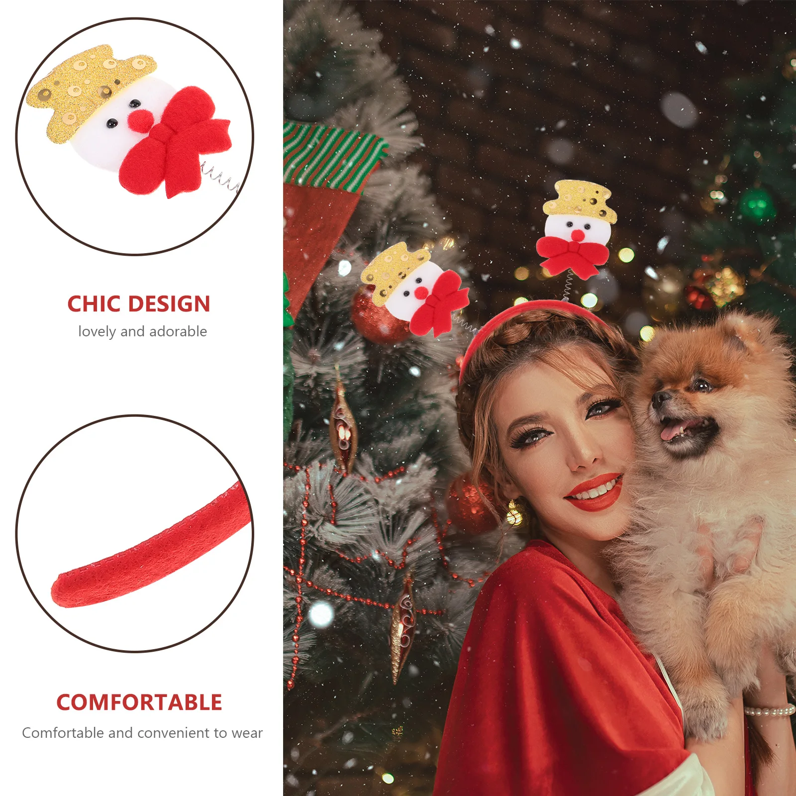 

3 Lovely Christmas Antlers Golden Snowman Red Headwear Decorations Xmas Costume Accessory Hair Hoops Party Headdress Festive