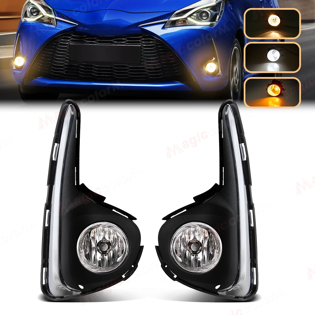 Car Front Bumper Fog Lamp For Toyota Yaris Vitz 2018 2019 2020 US Type Daytime Running Lights Fog Light Frame Cover Chrome Trim