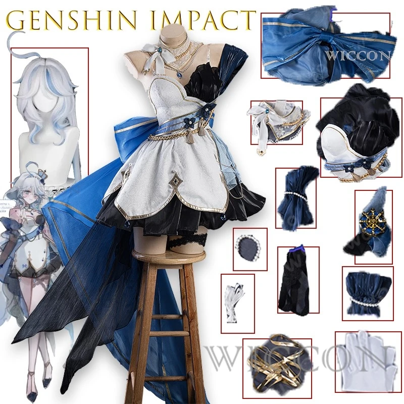 

Genshin Impact Furina Fanart Night Gown Cosplay Costume Dress Halloween Lolita Christmas Disfraz Mujer