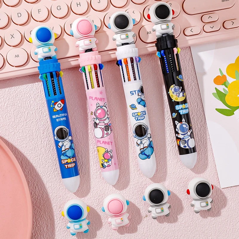 1PC Cartoon Astronaut Rabbit Mechanical Ballpoint Pen Multicolored Pens Colorful Refill School Office Writing Supplies