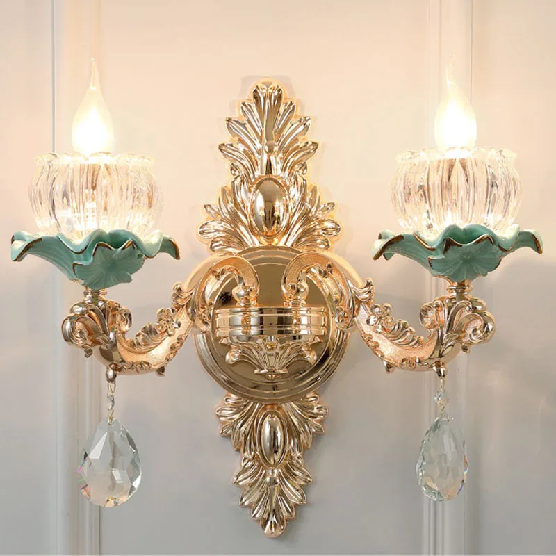 French Garden Crystal Wall Lamp European Luxury Atmospheric Living Room Lights Creative Zinc Alloy Bedroom Bedside Luminaire