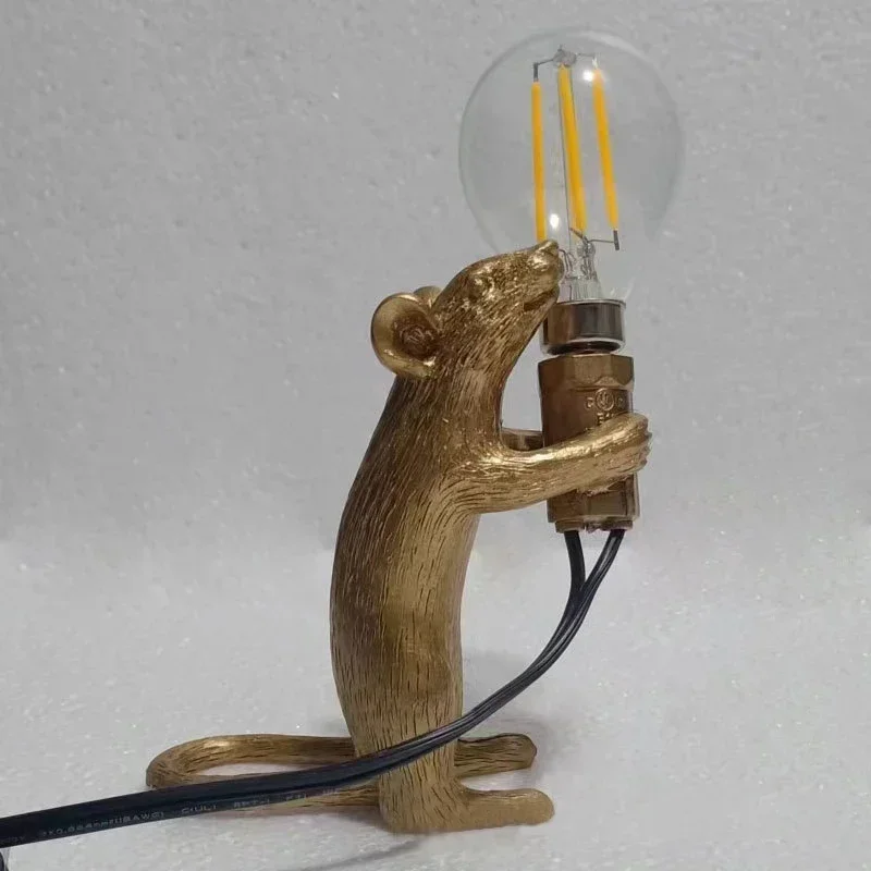 Nordic Cartoon Mouse Resin Night Lamp, Resin Animal Rat, Home Decor, Bedside Lighting Fixtures, E12