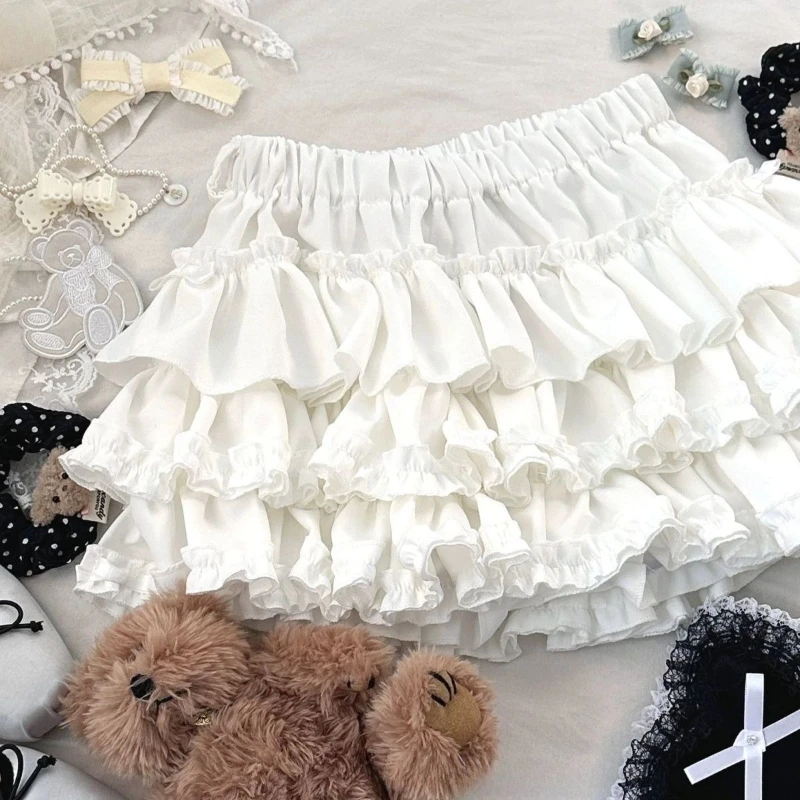 2025 新しいスウィートガールレースふわふわケーキスカート女性かわいいショーツスリムかわいい素敵なスカート女性の夏のカジュアル妖精の弓の衣装