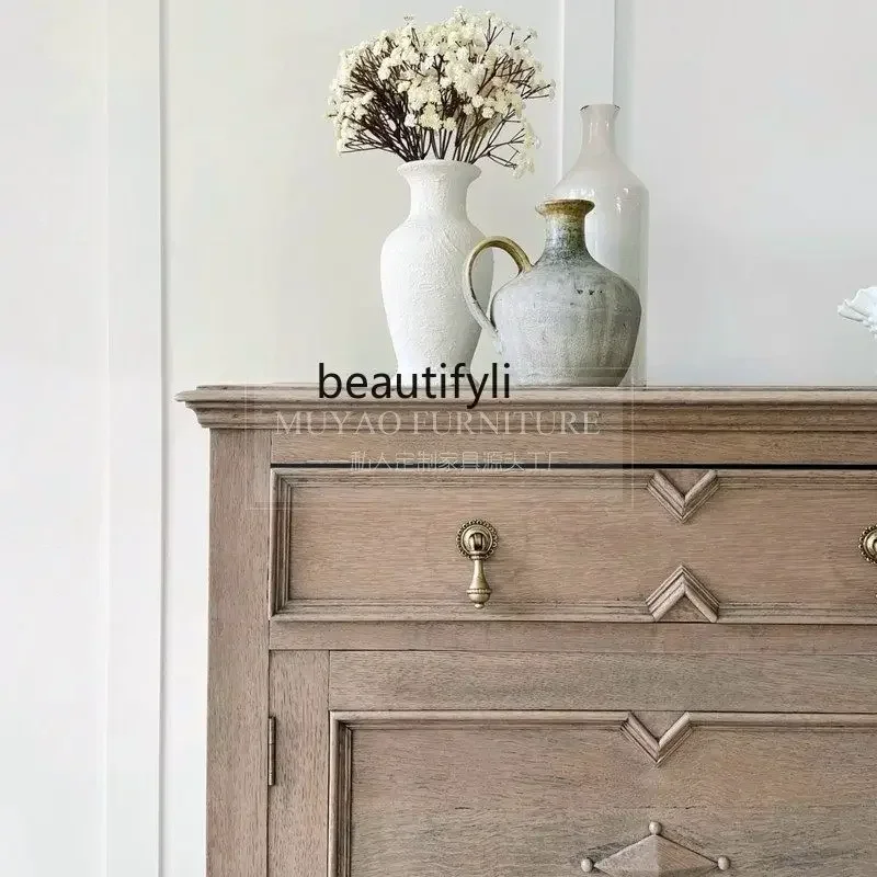 

French retro solid wood porch cabinet American antique drawer decorative cabinet bedroom storage cabinet07
