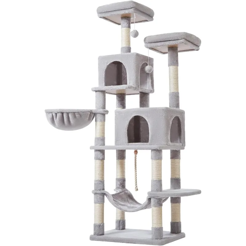 

Cat Tree, 66.2-Inch Cat Tower for Indoor Cats, Plush Multi-Level Cat Condo with 12 Scratching Posts, 2 Perches, 2 Caves