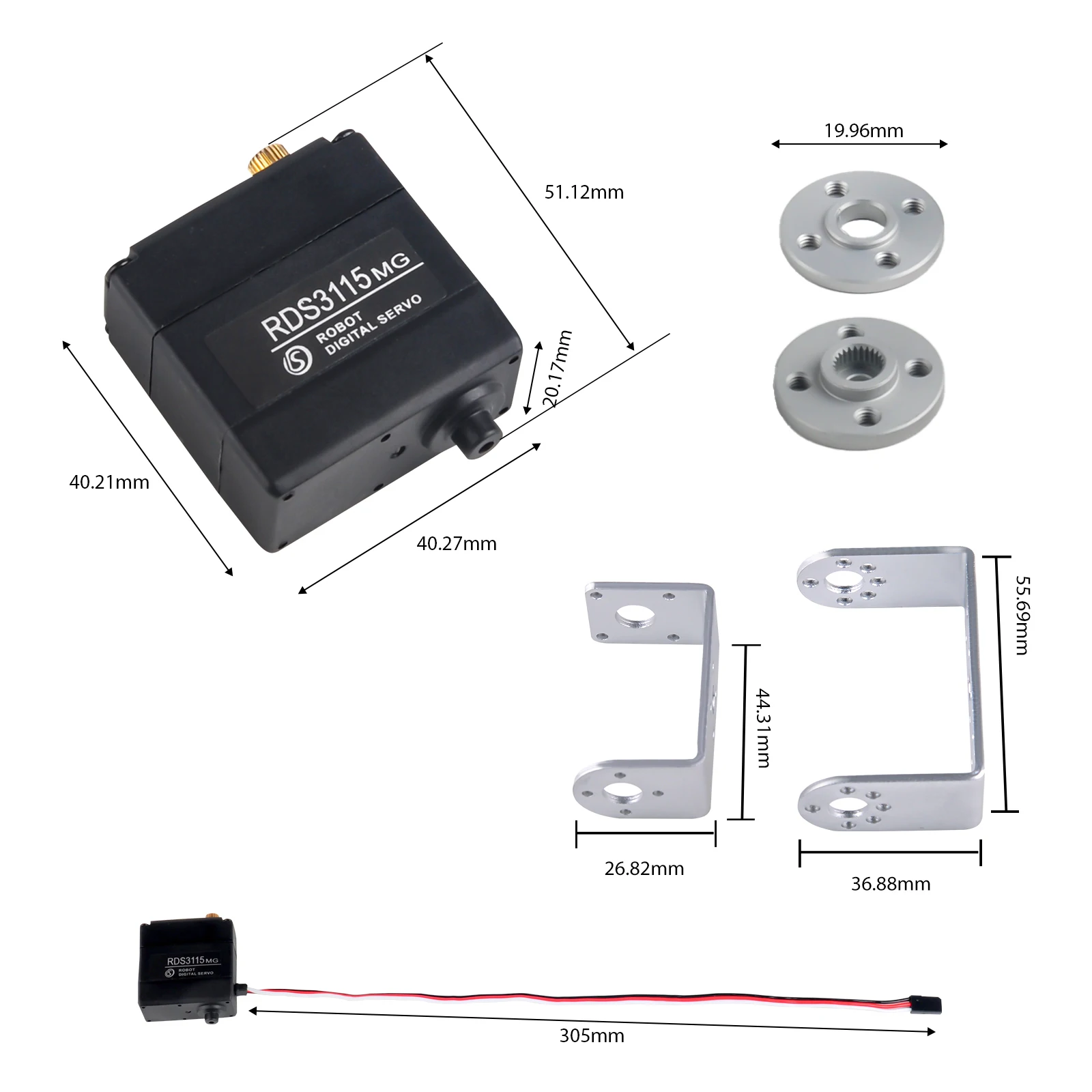 DS RDS3115MG 17KG Large Torque 180 270 Degree Biaxial  Servo High Speed Metal Digital Servo for RC Boat Robot