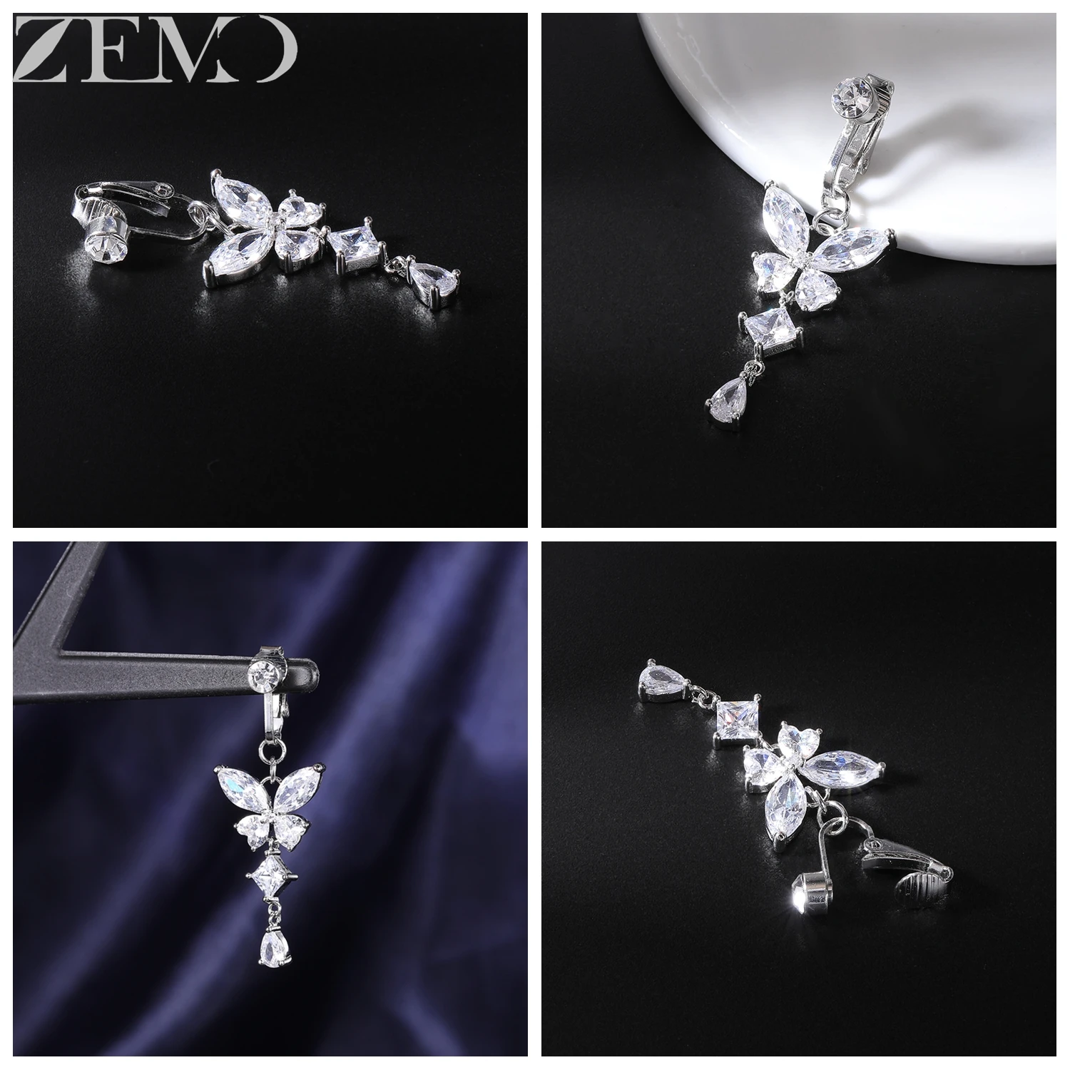 ZEMO 1 قطعة مشبك من الفولاذ المقاوم للصدأ على حلقات زر البطن النساء الفتيات تشيكوسلوفاكيا كريستال لا مثقوب السرة الدائري فراشة فو البطن الثقب