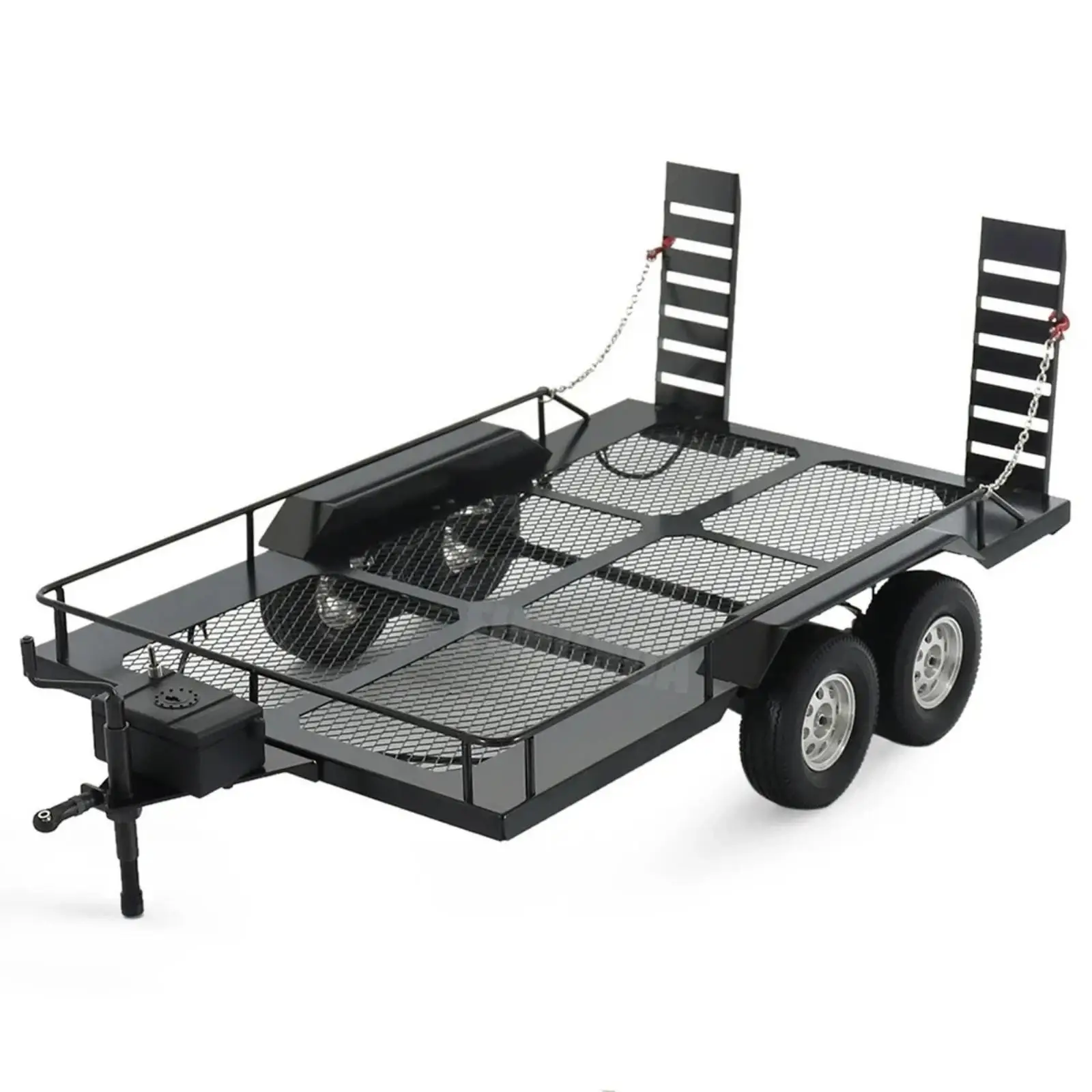 1/10 Scale Utility Trailer with Front Towing Post and Dual Rear Ramps for Children Climbing Vehicle and Scale Garage Setup