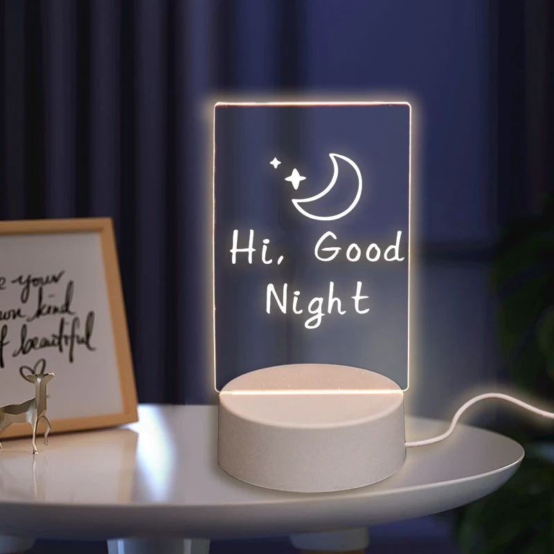 

Transparent Message Board Night Lights Glowing Erasable Write Message Board Calendar Desktop Ornaments Bedroom Decor LED Lights