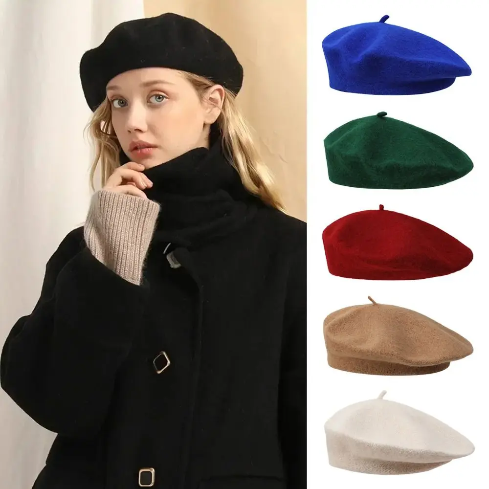 Berets Hat Autumn Winter Warm Berets Hat Solid Color Elegant Plain Cap Retro All Matched French Artist Hat Lady Plain Cap