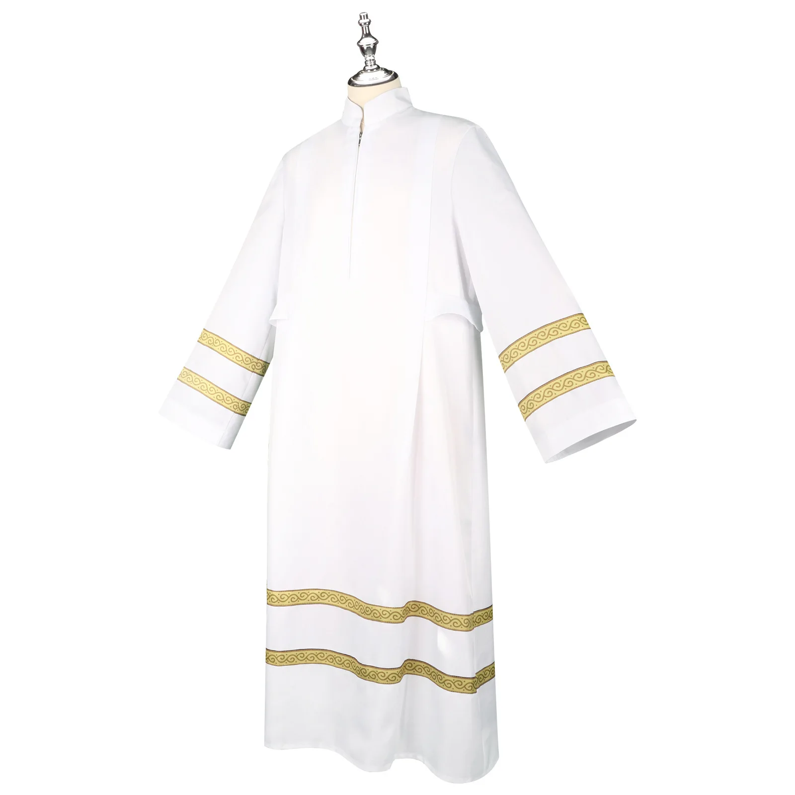 White Priest Robe Medieval Church Prayer Gown Retro Monk Missionary Cloak Long Coat Halloween Carnival Party Costume