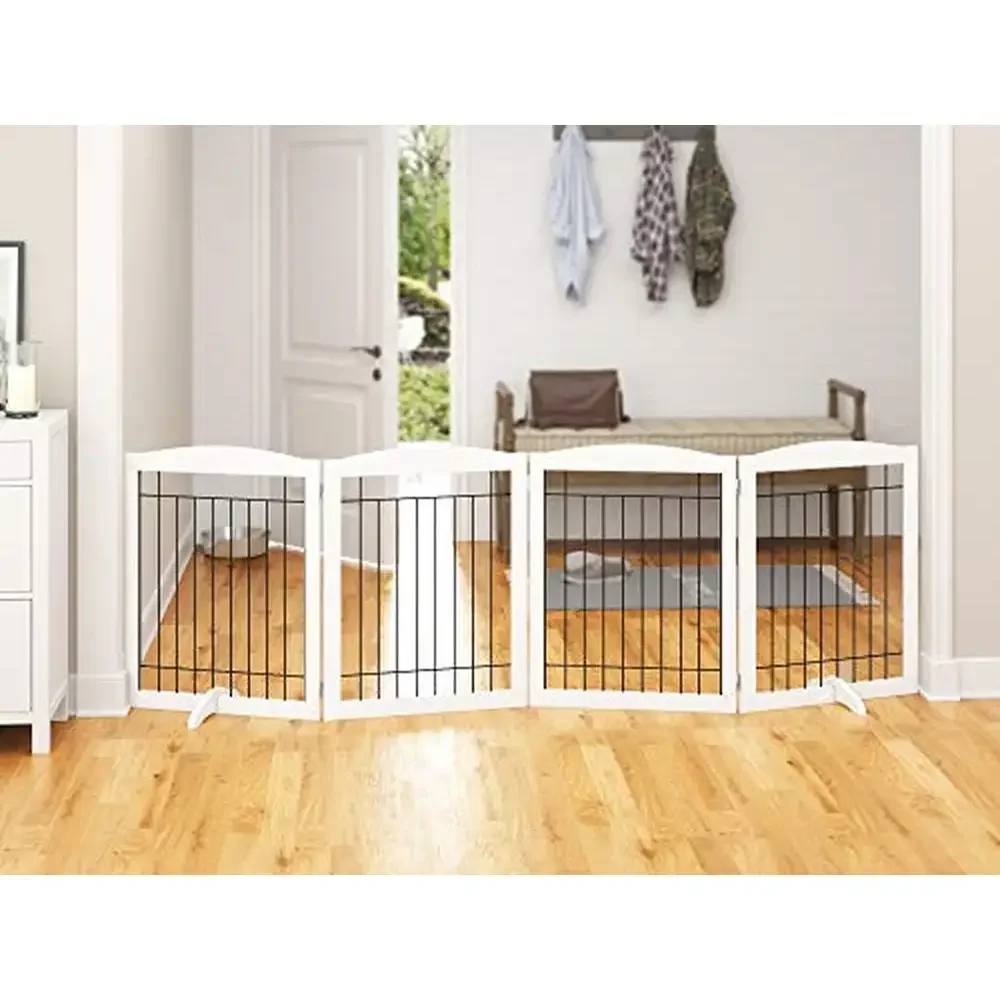 Convertible Wooden Dog Fence Gate Freestanding Foldable Pet Pen Support Feet Set