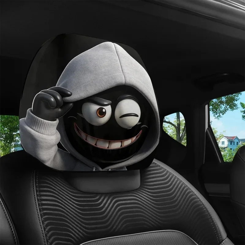 Cartoon Funny Character Pattern Car Headrest Covers 2Pcs All Season Washable Easy Installation Removable Stylish Funny Auto