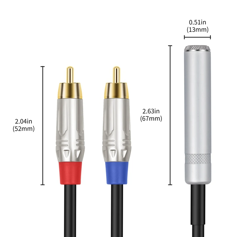 6.35 มม.ถึง 2 สาย RCA ชายสายสเตอริโอ 1/4 นิ้ว TRS แจ็ค 2 RCA Audio Y Splitter CABLE