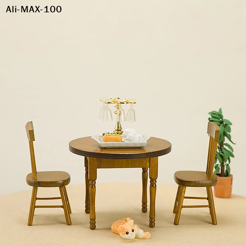 

【AyS】Dollhouse decoration mini round table and chair set furniture scene model photo props