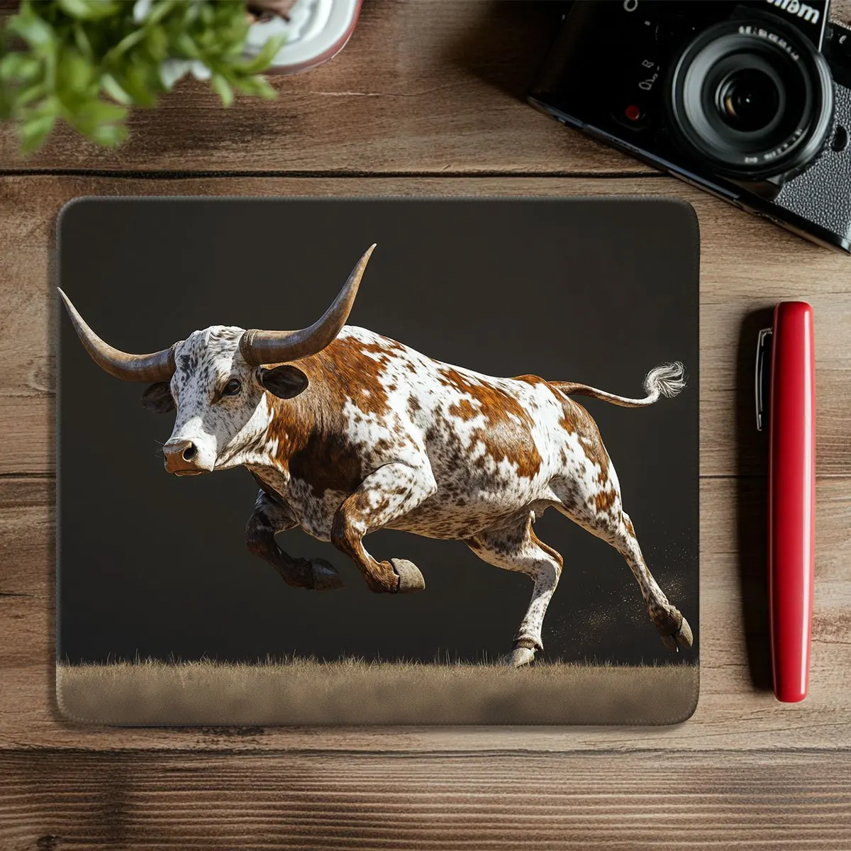 

Long-horned bull running design anti-slip gaming mousepad is made of rubber that is washable durable suitable for home offices