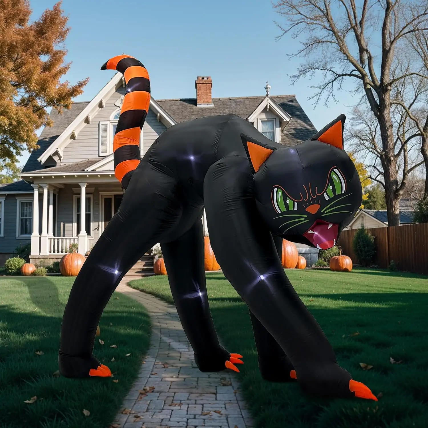 

13FT Animated Inflatable Giant Black Cat Green Eyes Halloween Blow Ups Yard Decoration with LED Lights for Party Lawn Garden De