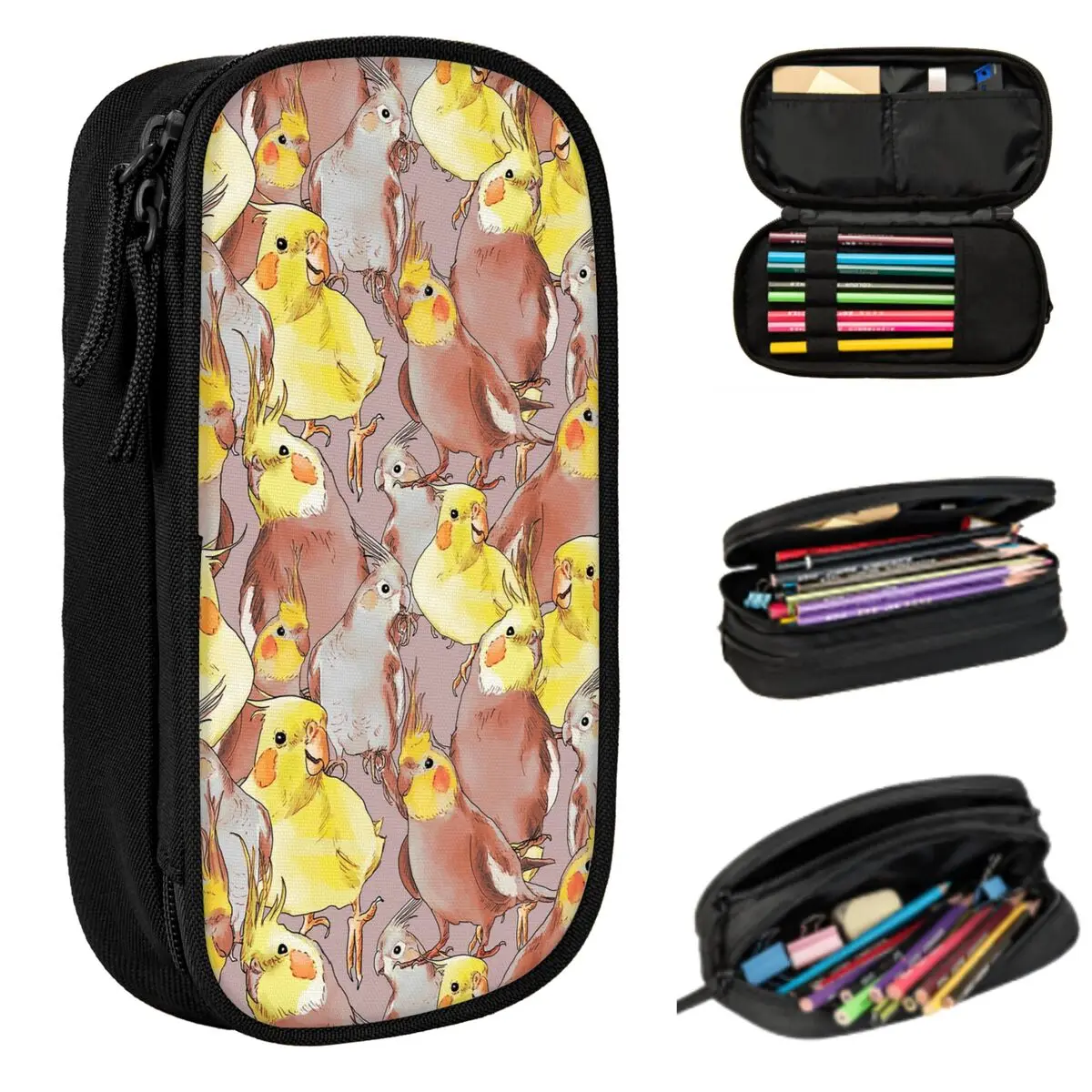 Cute Cockatiel Bird Pattern Pencil Case for Boy Girl Gifts Pen Box Pencil Bag Stationery Supplies Pen Holder Bag