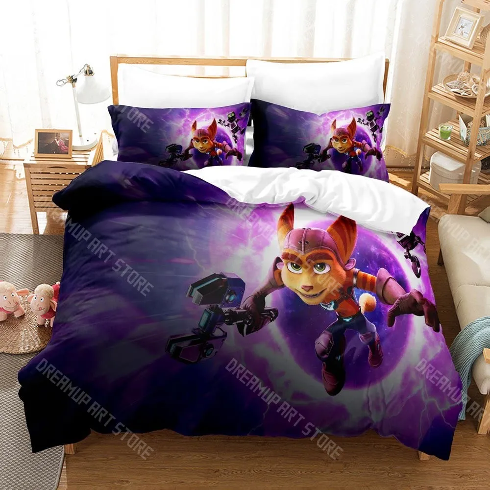 3D Printed Ratchet Clank Rift Apart Bedding Set for Boys Girls Duvet Cover Pillowcase Twin Queen King Full Single Double Sizes