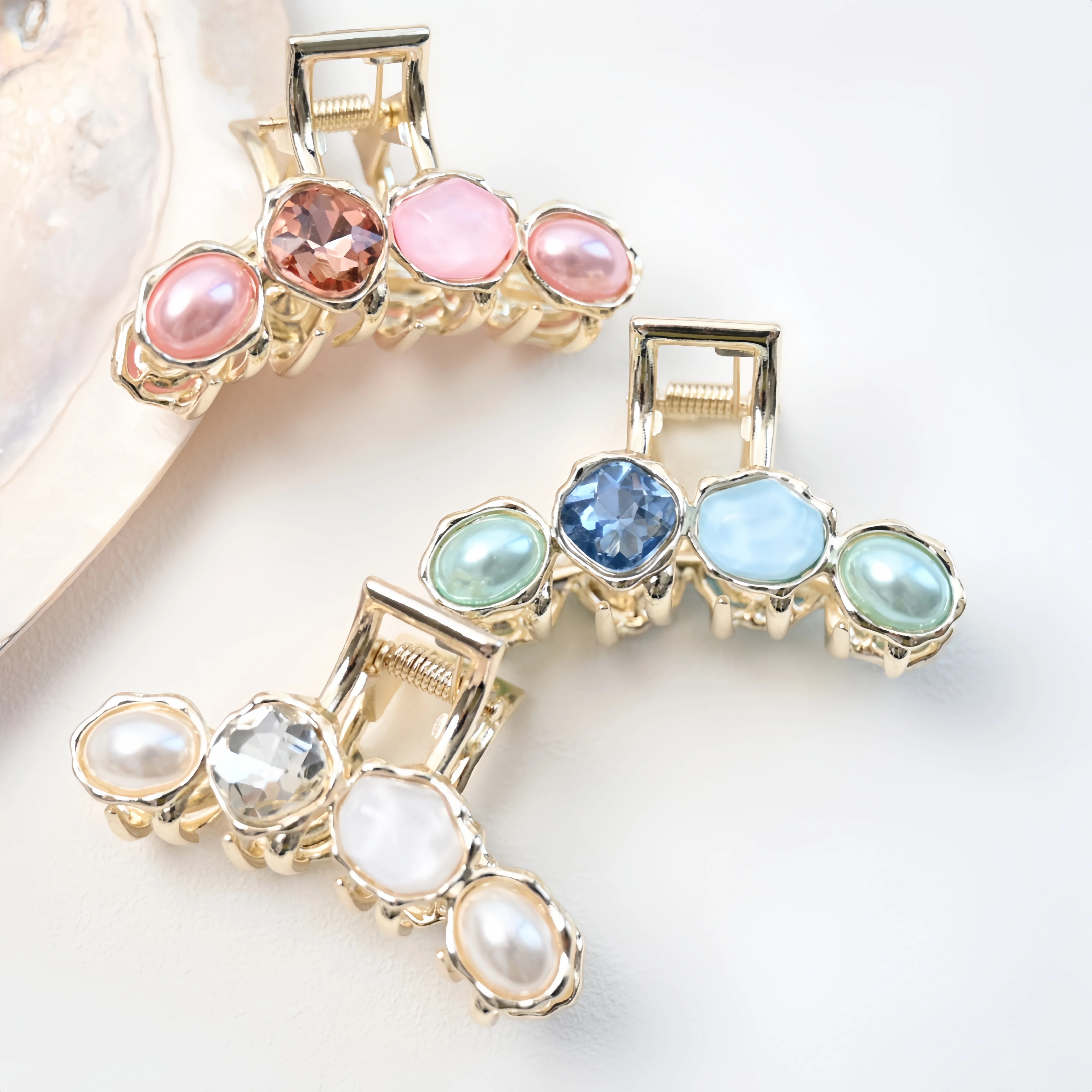 سرطانات الشعر الهندسية للفتيات والنساء ، مشبك شعر من الأحجار الكريمة الصناعية ، أغطية رأس بلون معدني ، شعر طويل ، موضة جديدة