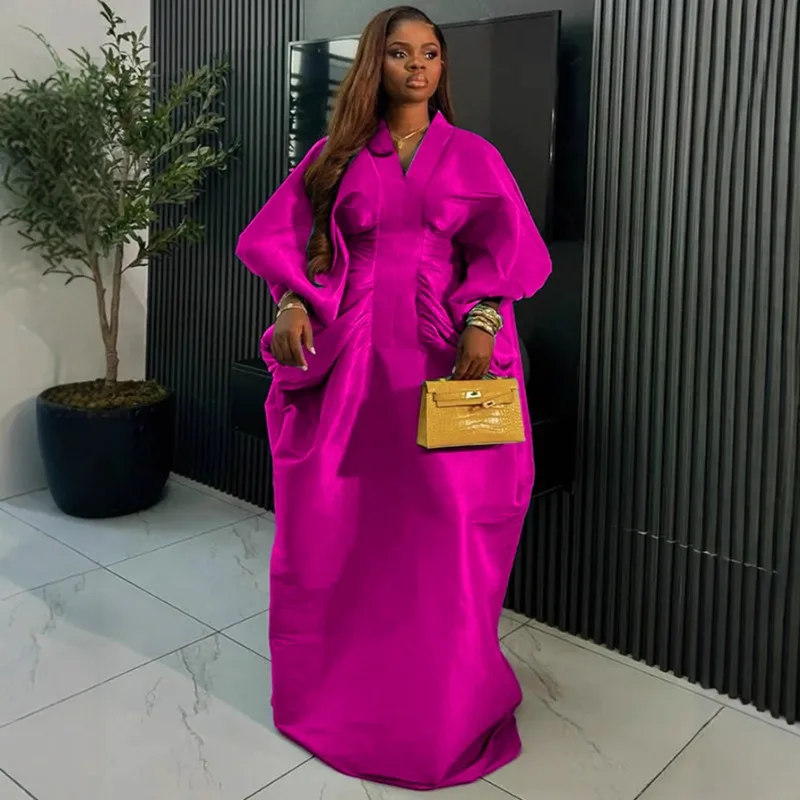 

Africa Maxi Dress Women New Loose V-Neck Batwing Sleeve Dress Pleat Fashion Party Dress Oversized Vintage Dresses Robe Vestidos