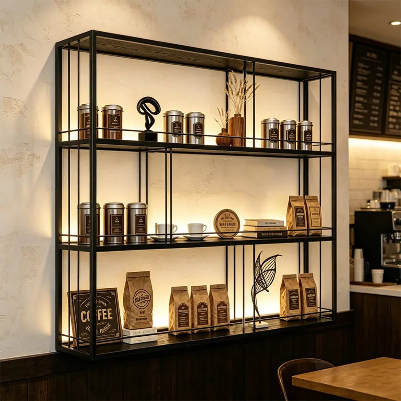 Industrial style wall-mounted wine rack Bar counter Operating table Wall display rack Luminous wine rack Restaurant hanging wine