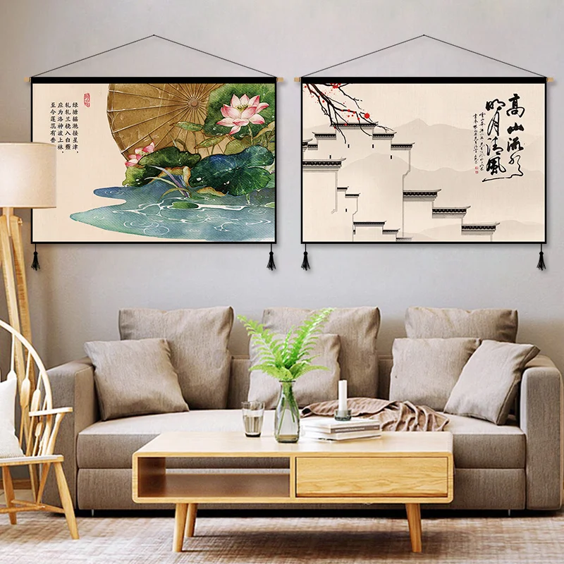 Mysterious Eastern Literature Ancient Rhyme Hanging Painting Ancient Chinese Literati Decorative Living Study Tea Room Tapestry