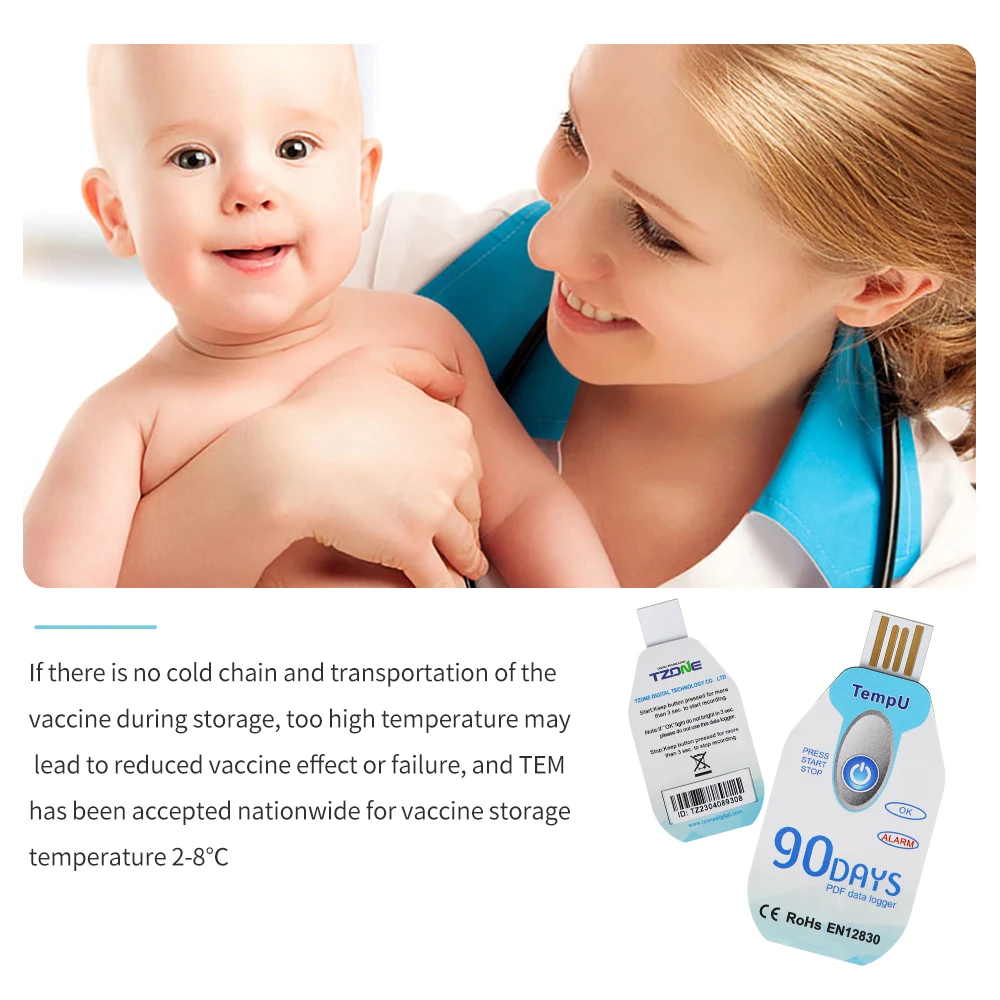 USB Temperature Data Logger Disposable PDF Report USB Port 10000 Points Temperature Recorder 90 Days Cold Chain Use