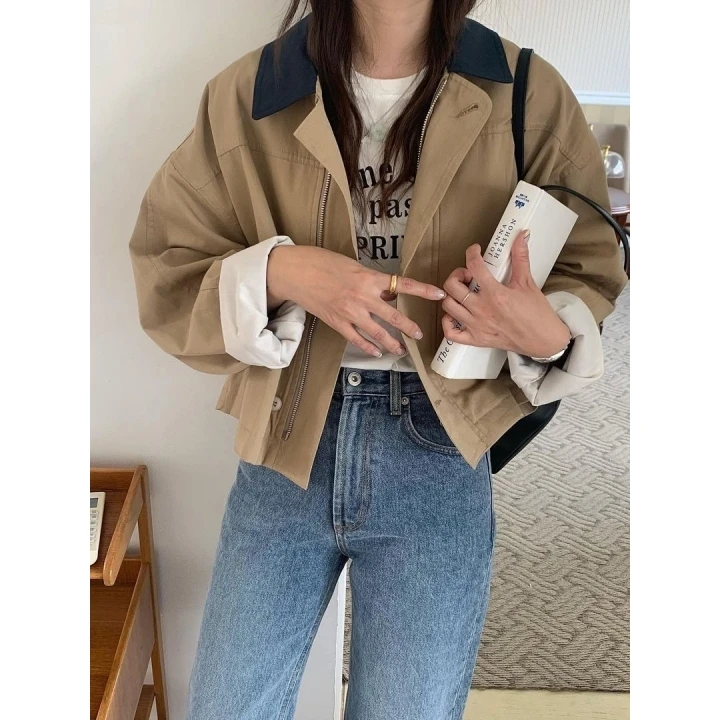 

East Gate Women's Loose Casual ort Coat Color Blo Collar Jaet Breathable Long Sve ape Fit Daily Wear