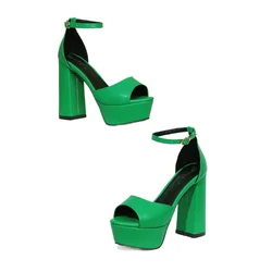 BLXQPYT Zapatos Mujer 2022 Luxury Sandals Women Designers Peep Toe Thick High Heels 12.5 CM Party  Wedding Platform Shoes A-3281