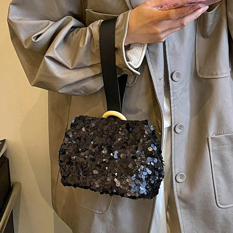 Pailletten-Handgelenktasche, glitzernde Handtasche, Damen-Clutch, einzigartige elegante Abendtasche für Partys, Hochzeiten, Bankette, Abendessen – Detail 19