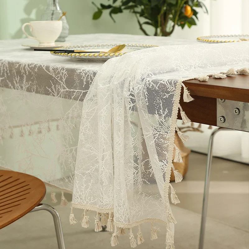 French Wedding Decoration Tablecloth Lace Tassel Soft Rectangle Tablecloth Coffee Table Table Desktop Decor for Banquet Party