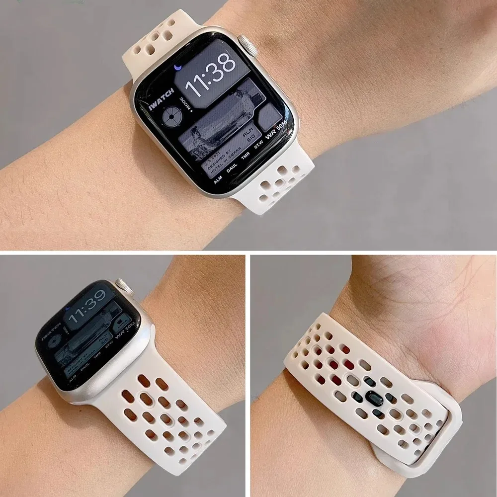 Силиконовый ремешок для Apple Watch Ultra 2/1 49 мм 10 46 мм 42 мм Удобный дышащий браслет IWatch 9 8 7 6 5 4 SE 45 мм 44 мм 41 мм