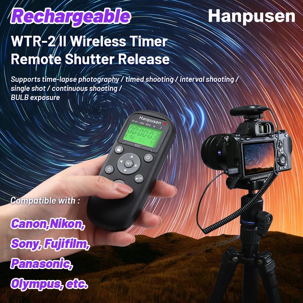 

USB-C Rechargeable Camera Wireless Shutter Release Timer Remote For Time-Lapse / Bulb / Continuous / Interval / Delay Shooting