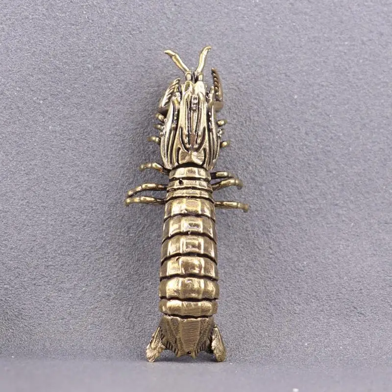 New Brass Mantis Shrimp Figurine Desktop Ornament Marine Organism Lobster Statue Micro Landscape Decoration Crafts Accessories