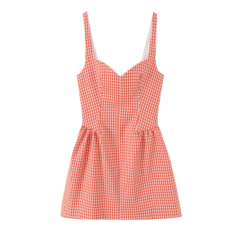 

Dave&Di New European And American Style Women's Fashionable And Sexy Spicy Girl Small Plaid Fluffy Dress